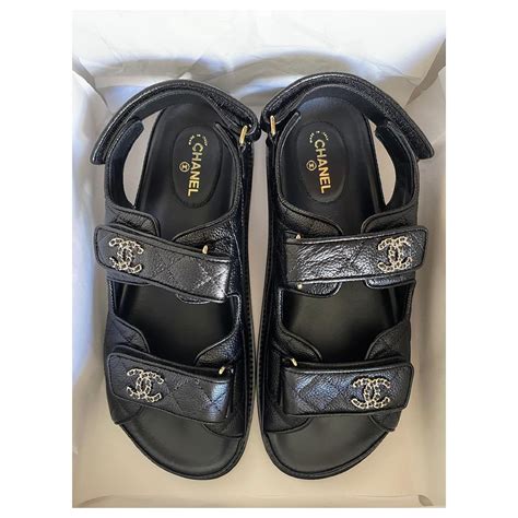 black chanel sandals 2022|chanel black dad sandals.